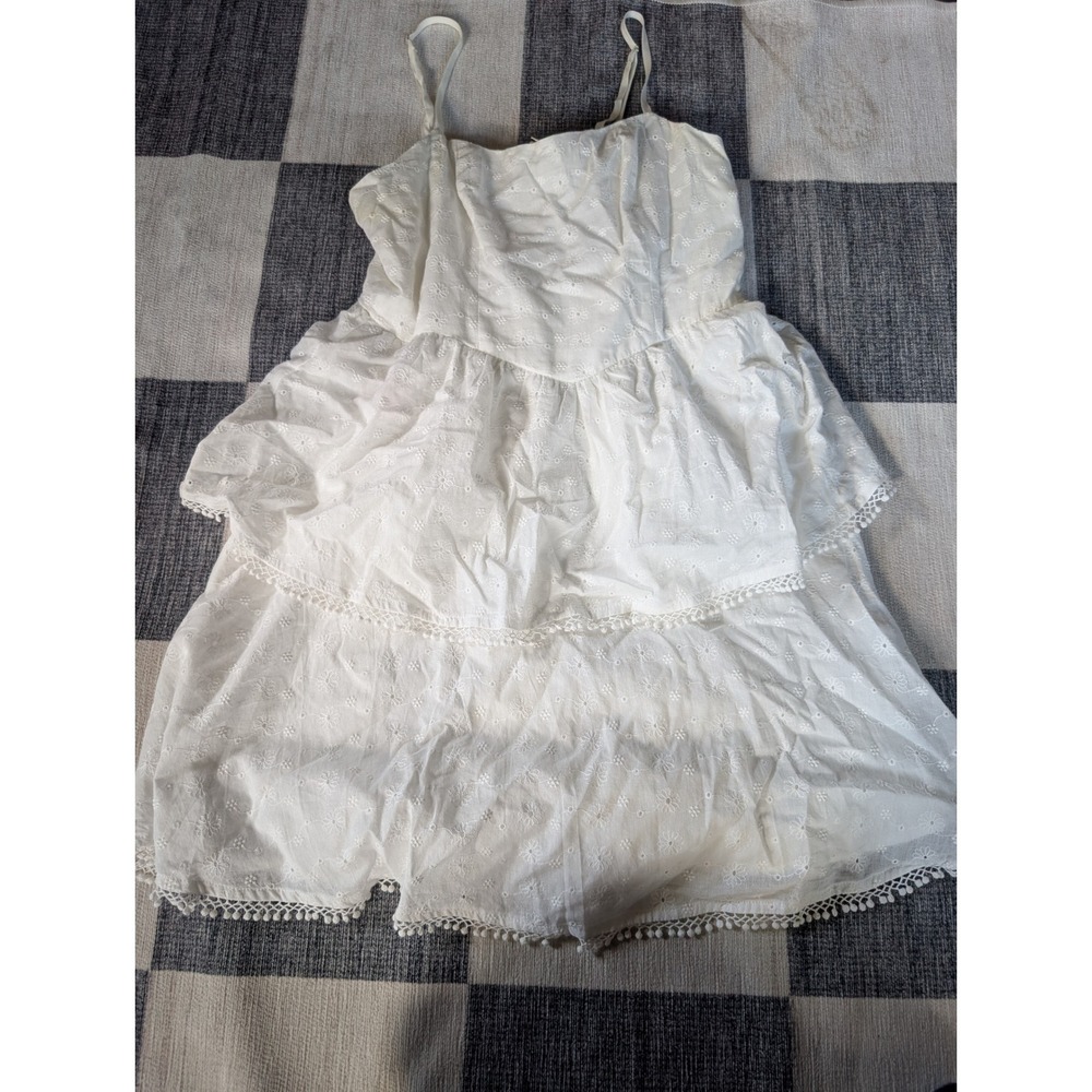 Altar'd State White Eyelet Tiered Mini Dress Ruffle Lace Trim Small NEW